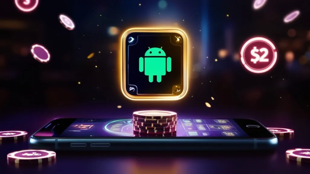 Αρχείο APK πάνω από κινητό σε ατμοσφαιρικό καζίνο