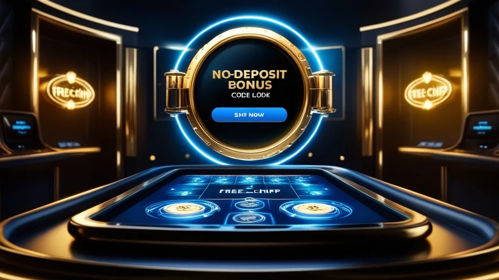 Φωτεινός κωδικός no deposit πάνω από κινητό σε σκοτεινό καζίνο